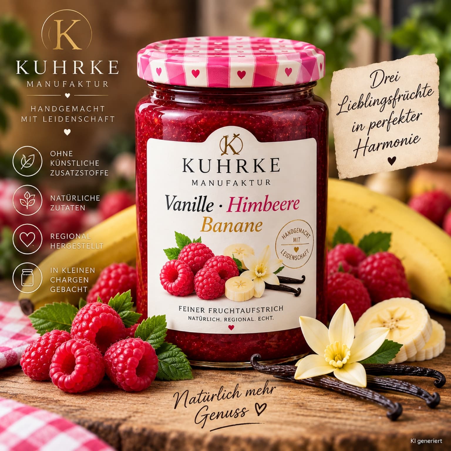 KUHRKE Manufaktur Fruchtaufstrich Vanille-Himbeere-Banane