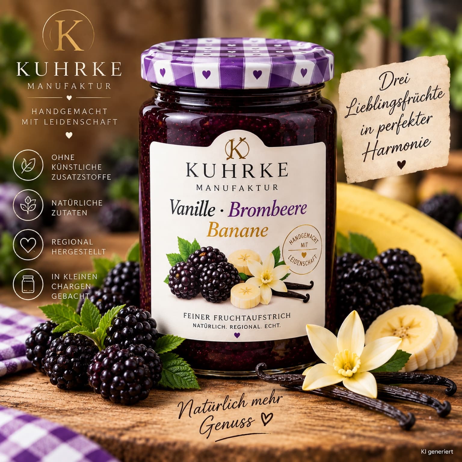 KUHRKE Manufaktur Fruchtaufstrich Vanille-Brombeere-Banane