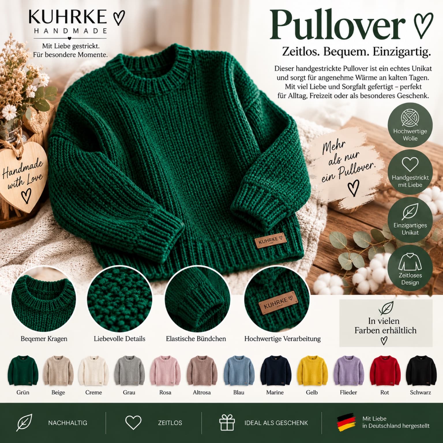 KUHRKE Handmade Pullover, handgestrickt