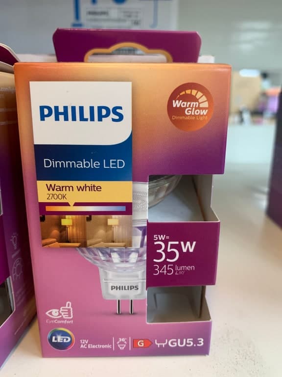 Philips Dimmable LED GU5.3 (MR16) 5W (35W) 2700K Warm Glow 345lm 12V