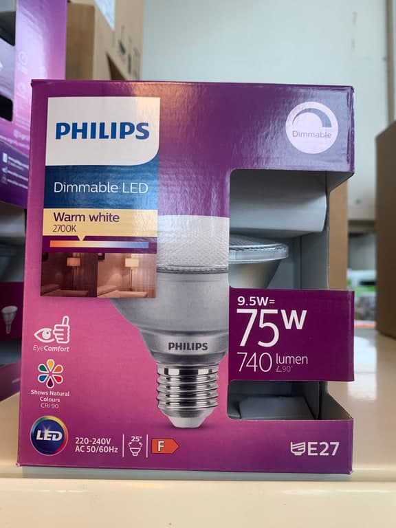 Philips Dimmable LED E27 9.5W (75W) 2700K Warmweiß 740lm CRI90