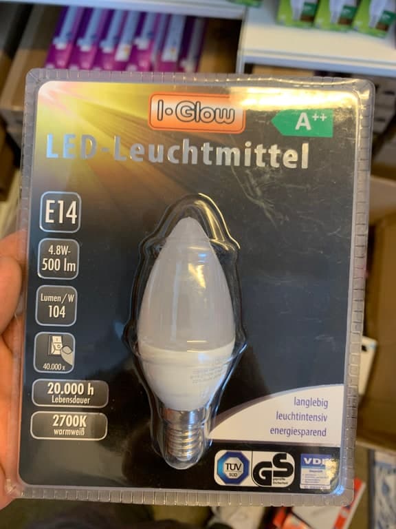 I-Glow LED-Leuchtmittel E14 Kerze 4.8W (40W+) 2700K Warmweiß 500lm A++ matt – Bild 1