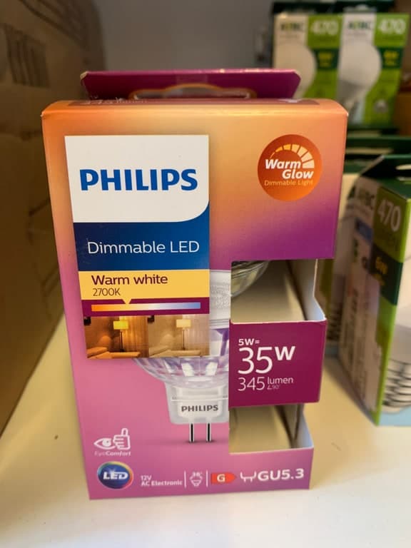 Philips Dimmable LED GU5.3 (MR16) 5W (35W) 2700K Warm Glow 345lm 12V – Bild 1