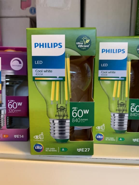 Philips Ultra Efficient LED E27 Filament 4W (60W) 4000K Cool White 840lm Klasse A – Bild 1