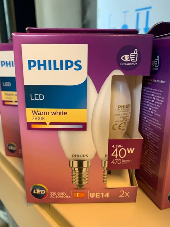 Philips LED E14 Kerze 4.3W (40W) 2700K Warmweiß 470lm matt-weiß 2er-Pack – Bild 1