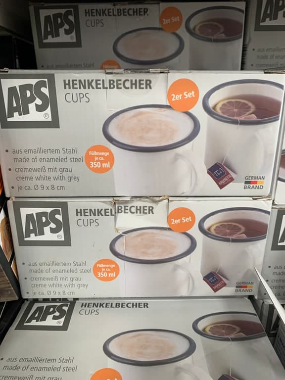 APS Henkelbecher Cups 2er-Set Emaille-Stahl 350ml ø9×8cm cremeweiß/grau (German Brand) – Bild 1