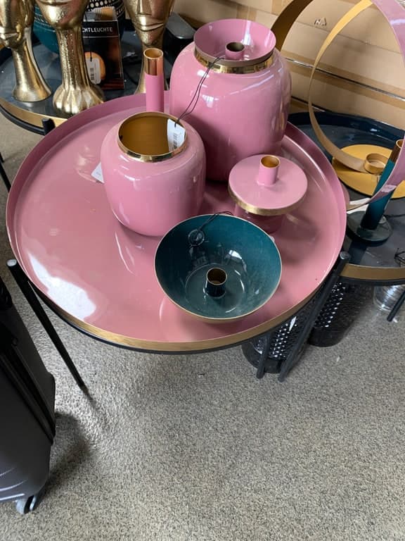 Tisch-Deko-Set rosa-gold (Tablett + Vasen + Kerzenhalter, 4-teilig)