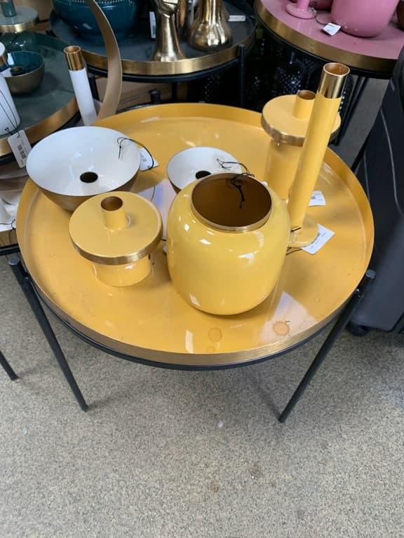 Tisch-Deko-Set senf-gelb-gold (Tablett + Vasen + Schalen, 4-teilig)