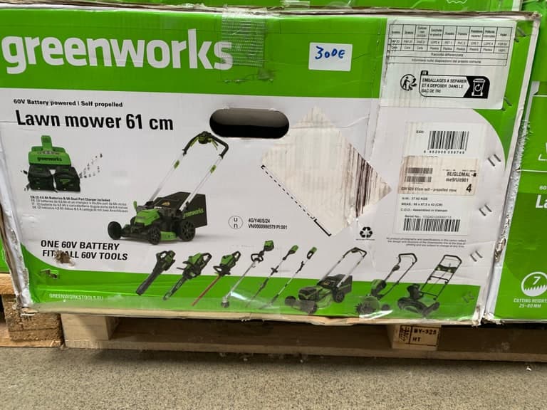 Greenworks 60V Akku-Rasenmäher 61 cm self-propelled 2×4.0Ah + Dual-Charger (300€)
