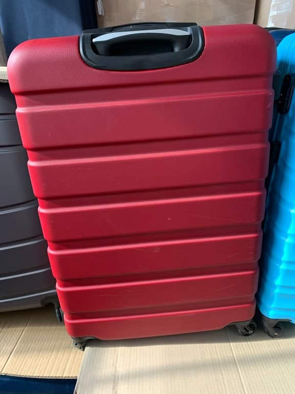 Hartschalen-Koffer Trolley rot 4-Rad mit Querrippen-Bändern (Reisekoffer)