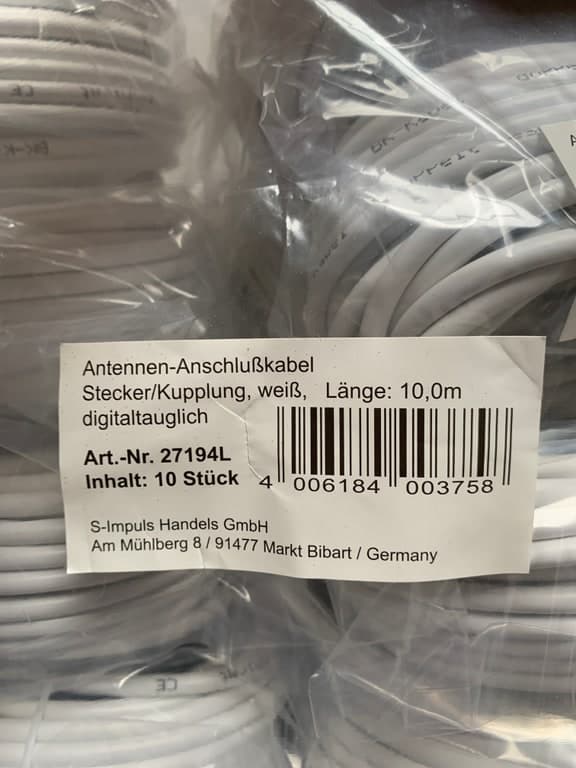 Antennen-Anschlusskabel 10 m Weiß digitaltauglich – 10er-Pack (Art. 27194L) – Bild 2