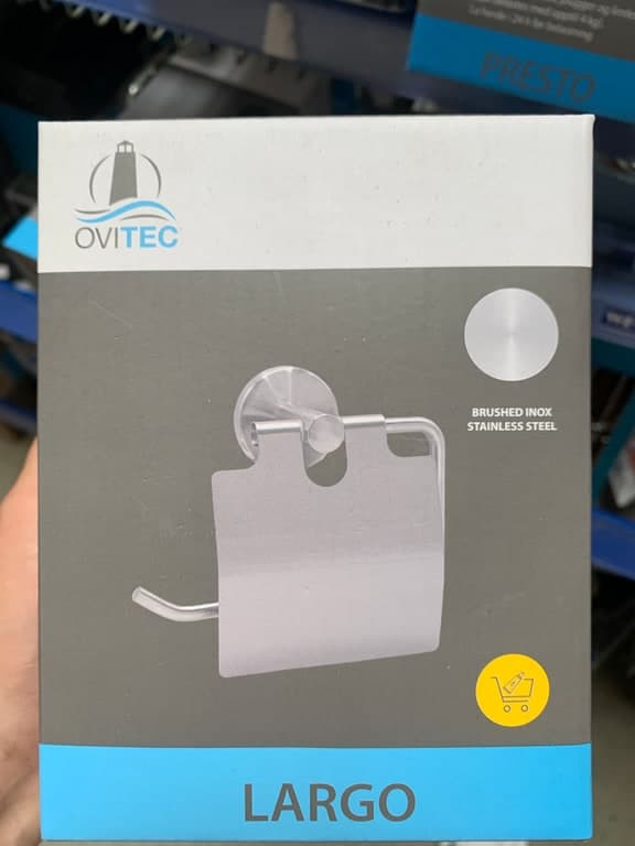 OVITEC Largo Toilettenpapierhalter - Brushed Inox Edelstahl (ohne Bohren)