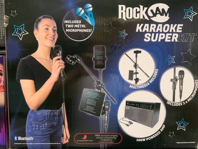 RockJam Karaoke Super Kit - 100W Bluetooth-Amp, 2 Metall-Mikros, Stativ, Multimedia-Halter