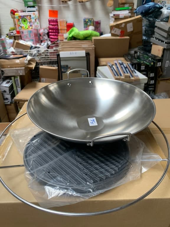 Edelstahl-Wok Ø ca. 34 cm mit Ringständer – Asia-Pfanne mit Glasdeckel – Bild 1