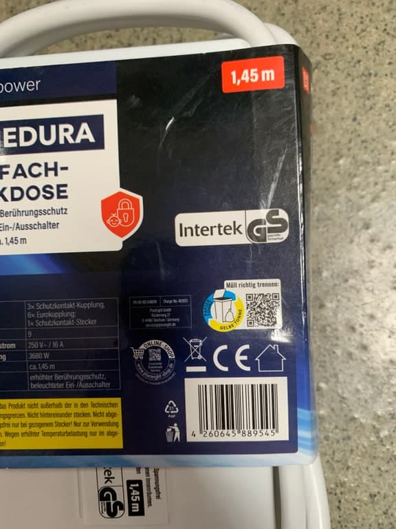 Medura 9-fach Steckdosenleiste mit Berührungsschutz – 1,45 m – Bild 2