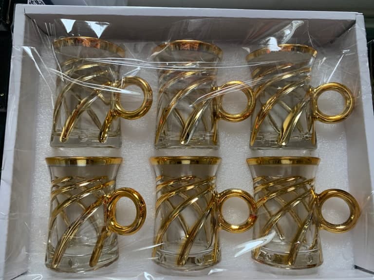 Türkisches Tee-Gläser-Set 6-tlg. mit Gold-Spiral-Henkel – Geschenkbox – Bild 1